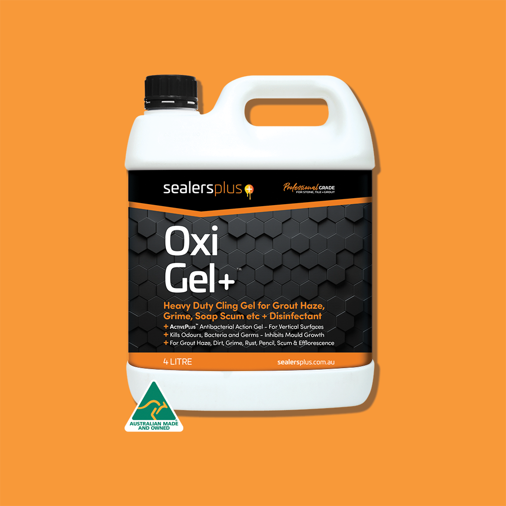 Oxi Gel+ pack shot – cling gel for removing grout haze, soap scum, grime and efflorescence